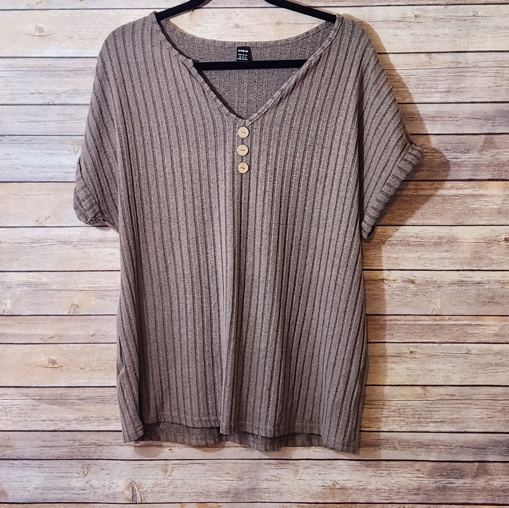 NWIT Brown Ribbed Short Sleeve Top